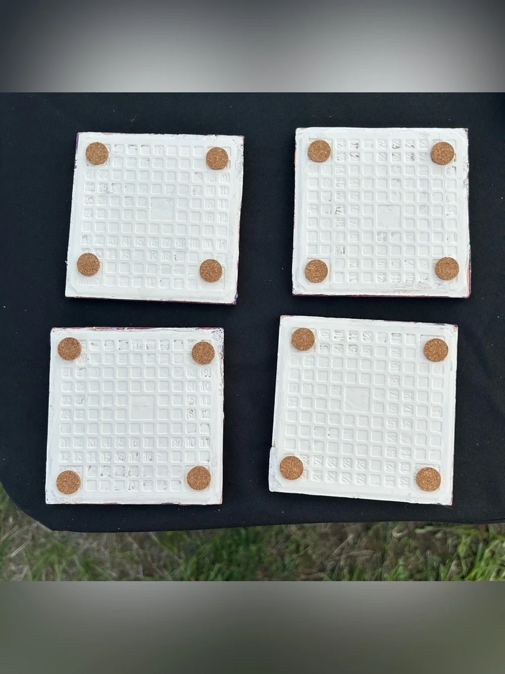 Hand Crafted Set of 4 Abstract Purple and Orange Marble Coasters